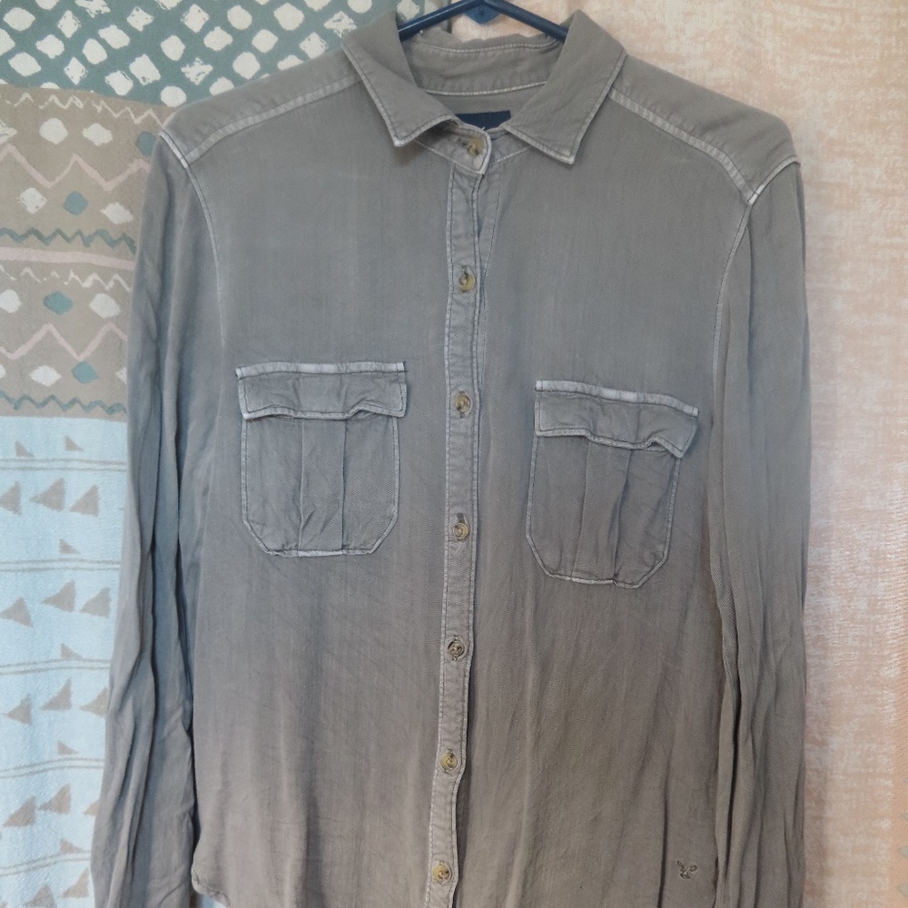 Green American Eagle Boyfriend Shirt